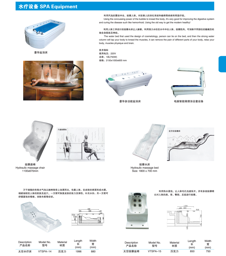 水療spa設備 水床 浴床 按摩床